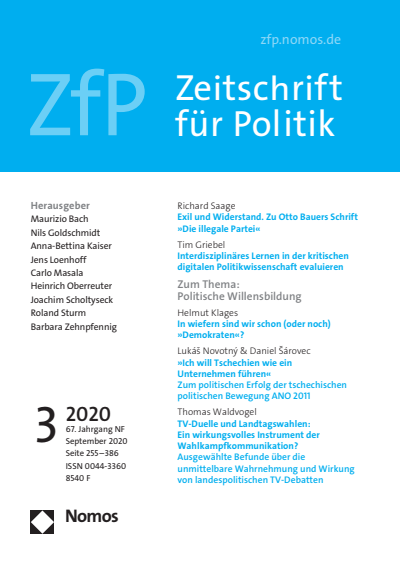 Cover der Ausgabe: ZfP Zeitschrift für Politik Jahrgang 67 (2020), Heft 3