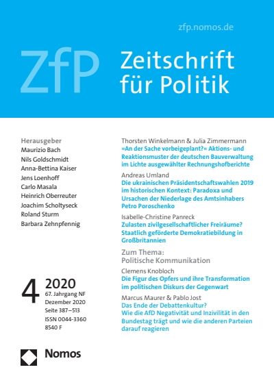 Cover der Ausgabe: ZfP Zeitschrift für Politik Jahrgang 67 (2020), Heft 4