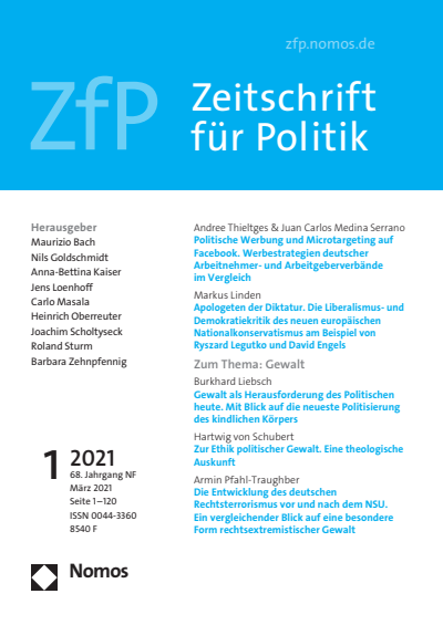 Cover der Ausgabe: ZfP Zeitschrift für Politik Jahrgang 68 (2021), Heft 1