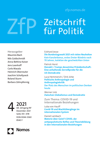 Cover der Ausgabe: ZfP Zeitschrift für Politik Jahrgang 68 (2021), Heft 4