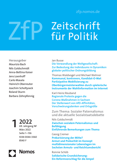 Cover der Ausgabe: ZfP Zeitschrift für Politik Jahrgang 69 (2022), Heft 1