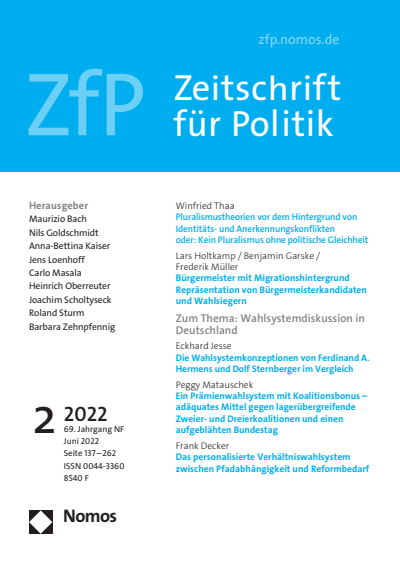 Cover der Ausgabe: ZfP Zeitschrift für Politik Jahrgang 69 (2022), Heft 2