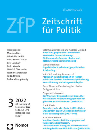 Cover der Ausgabe: ZfP Zeitschrift für Politik Jahrgang 69 (2022), Heft 3