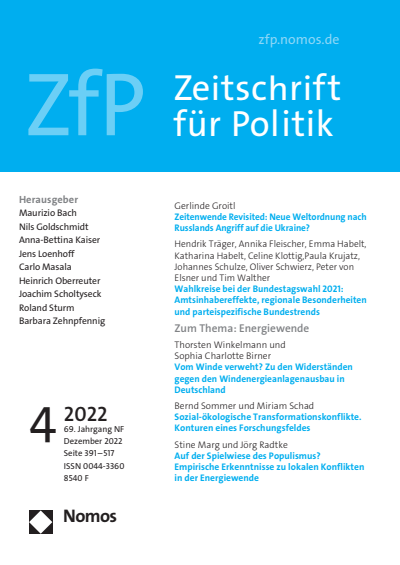 Cover der Ausgabe: ZfP Zeitschrift für Politik Jahrgang 69 (2022), Heft 4