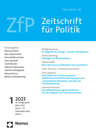 Cover der Ausgabe: ZfP Zeitschrift für Politik Jahrgang 70 (2023), Heft 1