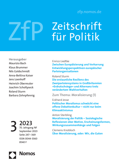 Cover der Ausgabe: ZfP Zeitschrift für Politik Jahrgang 70 (2023), Heft 3