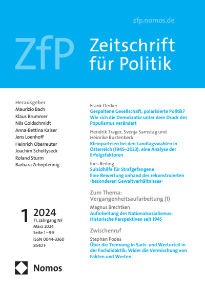 Cover der Ausgabe: ZfP Zeitschrift für Politik Jahrgang 71 (2024), Heft 1