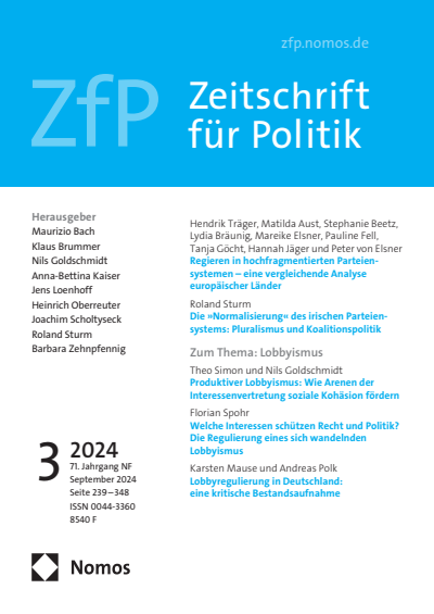 Cover der Ausgabe: ZfP Zeitschrift für Politik Jahrgang 71 (2024), Heft 3