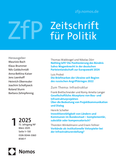 Cover der Ausgabe: ZfP Zeitschrift für Politik Jahrgang 72 (2025), Heft 1
