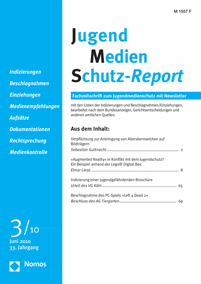 Cover der Ausgabe: JMS Jugend Medien Schutz-Report Jahrgang 33 (2010), Heft 3