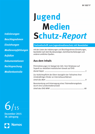 Cover der Ausgabe: JMS Jugend Medien Schutz-Report Jahrgang 38 (2015), Heft 6