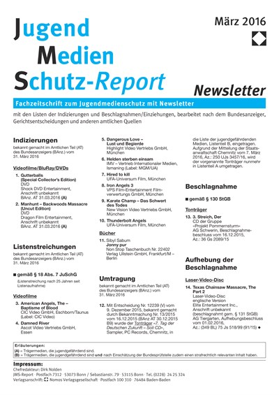 Cover of Volume: JMS Jugend Medien Schutz-Report Volume 39 (2016), Edition Newsletter 2