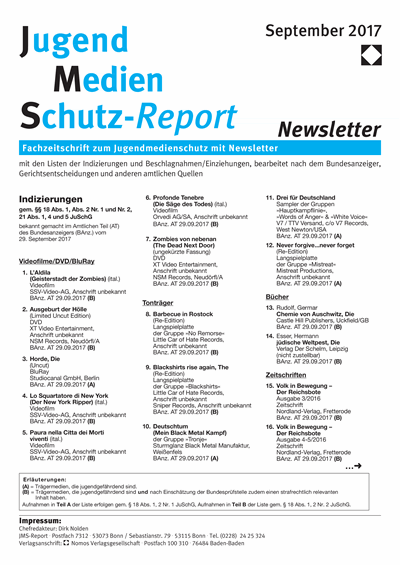 Cover der Ausgabe: JMS Jugend Medien Schutz-Report Jahrgang 40 (2017), Heft Newsletter 5
