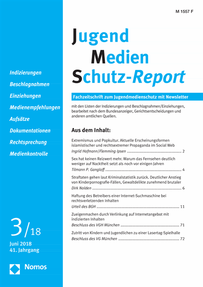 Cover der Ausgabe: JMS Jugend Medien Schutz-Report Jahrgang 41 (2018), Heft 3