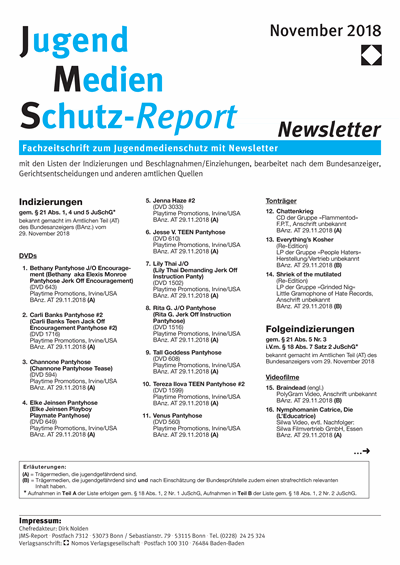 Cover der Ausgabe: JMS Jugend Medien Schutz-Report Jahrgang 41 (2018), Heft Newsletter 6