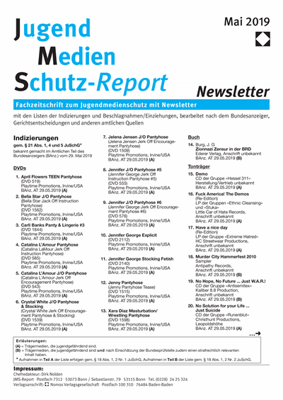 Cover der Ausgabe: JMS Jugend Medien Schutz-Report Jahrgang 42 (2019), Heft Newsletter 3