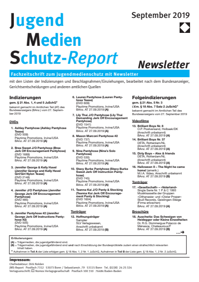 Cover der Ausgabe: JMS Jugend Medien Schutz-Report Jahrgang 42 (2019), Heft Newsletter 5