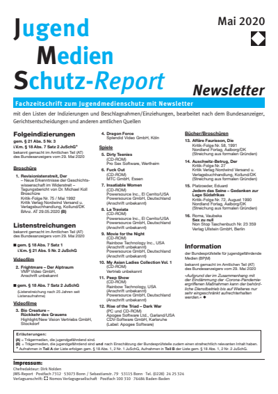 Cover der Ausgabe: JMS Jugend Medien Schutz-Report Jahrgang 43 (2020), Heft Newsletter 3