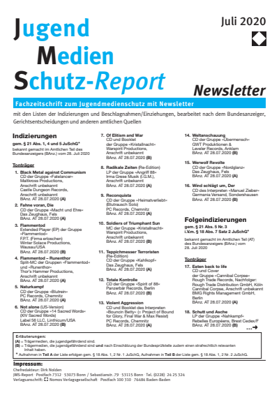 Cover der Ausgabe: JMS Jugend Medien Schutz-Report Jahrgang 43 (2020), Heft Newsletter 4