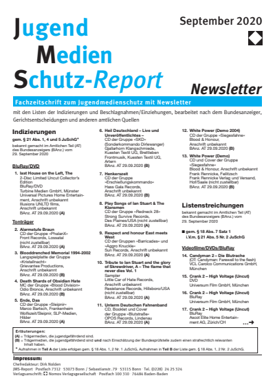 Cover der Ausgabe: JMS Jugend Medien Schutz-Report Jahrgang 43 (2020), Heft Newsletter 5