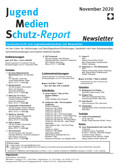 Cover der Ausgabe: JMS Jugend Medien Schutz-Report Jahrgang 43 (2020), Heft Newsletter 6