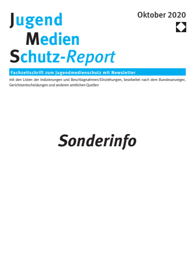 Cover der Ausgabe: JMS Jugend Medien Schutz-Report Jahrgang 43 (2020), Heft Sonderinfo