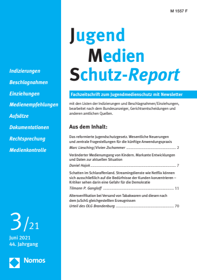 Cover of Volume: JMS Jugend Medien Schutz-Report Volume 44 (2021), Edition 3