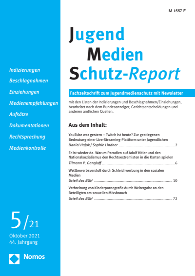Cover der Ausgabe: JMS Jugend Medien Schutz-Report Jahrgang 44 (2021), Heft 5