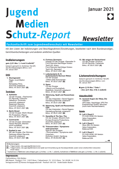 Cover der Ausgabe: JMS Jugend Medien Schutz-Report Jahrgang 44 (2021), Heft Newsletter 1