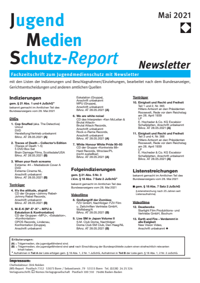 Cover der Ausgabe: JMS Jugend Medien Schutz-Report Jahrgang 44 (2021), Heft Newsletter 3