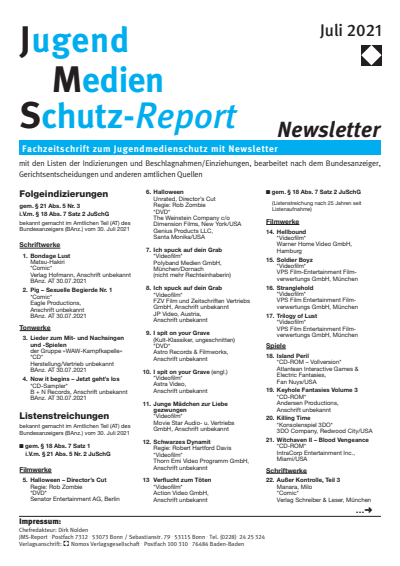 Cover of Volume: JMS Jugend Medien Schutz-Report Volume 44 (2021), Edition Newsletter 4