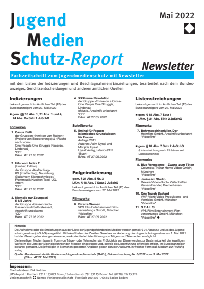 Cover of Volume: JMS Jugend Medien Schutz-Report Volume 45 (2022), Edition Newsletter 3