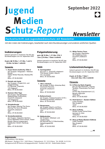 Cover der Ausgabe: JMS Jugend Medien Schutz-Report Jahrgang 45 (2022), Heft Newsletter 5