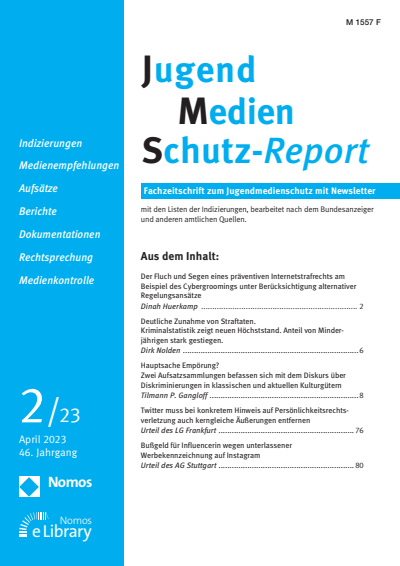 Cover der Ausgabe: JMS Jugend Medien Schutz-Report Jahrgang 46 (2023), Heft 2