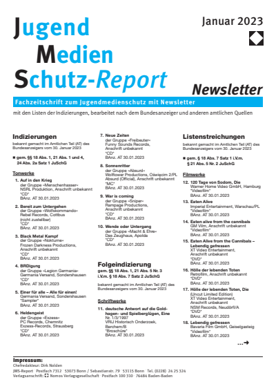 Cover der Ausgabe: JMS Jugend Medien Schutz-Report Jahrgang 46 (2023), Heft Newsletter 1