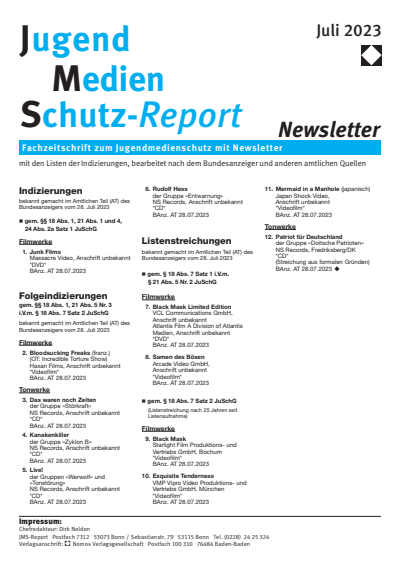 Cover der Ausgabe: JMS Jugend Medien Schutz-Report Jahrgang 46 (2023), Heft Newsletter 4