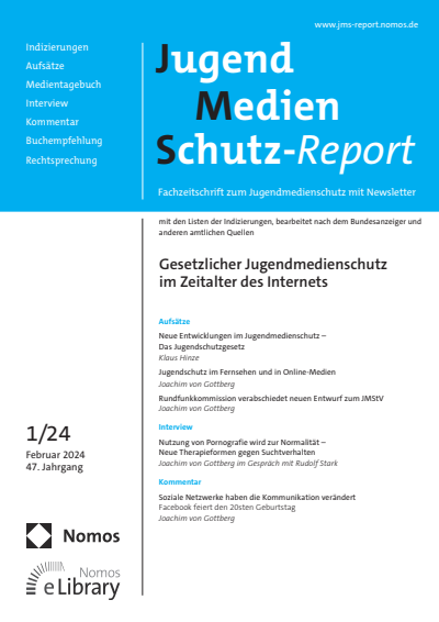 Cover of Volume: JMS Jugend Medien Schutz-Report Volume 47 (2024), Edition 1
