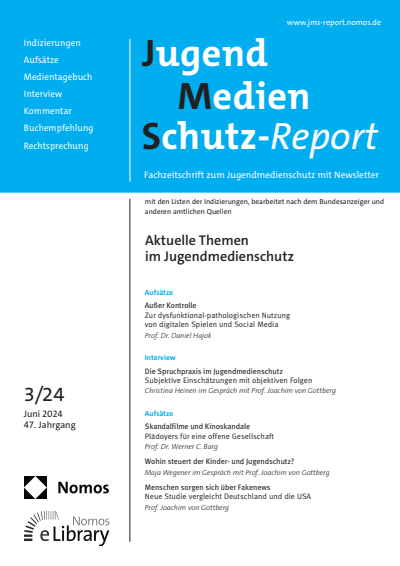 Cover of Volume: JMS Jugend Medien Schutz-Report Volume 47 (2024), Edition 3