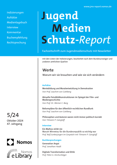 Cover of Volume: JMS Jugend Medien Schutz-Report Volume 47 (2024), Edition 5