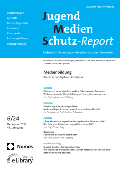 Cover der Ausgabe: JMS Jugend Medien Schutz-Report Jahrgang 47 (2024), Heft 6