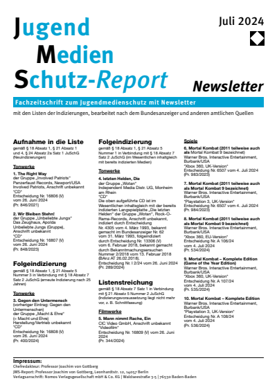 Cover der Ausgabe: JMS Jugend Medien Schutz-Report Jahrgang 47 (2024), Heft Newsletter 4