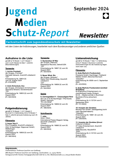 Cover of Volume: JMS Jugend Medien Schutz-Report Volume 47 (2024), Edition Newsletter 5