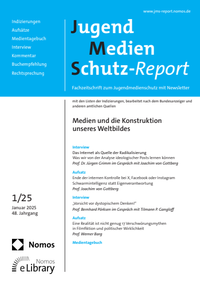 Cover der Ausgabe: JMS Jugend Medien Schutz-Report Jahrgang 48 (2025), Heft 1