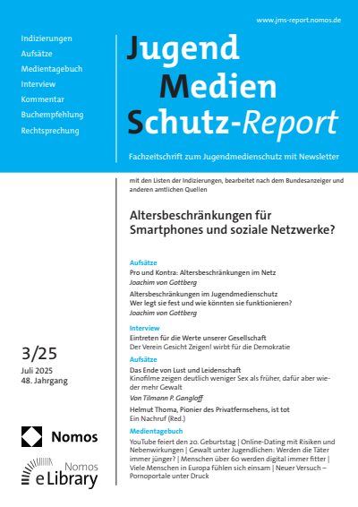 Cover der Ausgabe: JMS Jugend Medien Schutz-Report Jahrgang 48 (2025), Heft 3