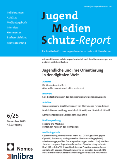 Cover der Ausgabe: JMS Jugend Medien Schutz-Report Jahrgang 48 (2025), Heft 6