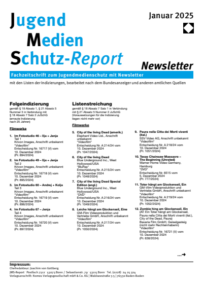 Cover of Volume: JMS Jugend Medien Schutz-Report Volume 48 (2025), Edition Newsletter 1