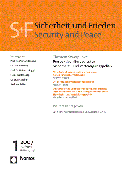 Cover der Ausgabe: S&F Sicherheit und Frieden Jahrgang 25 (2007), Heft 1