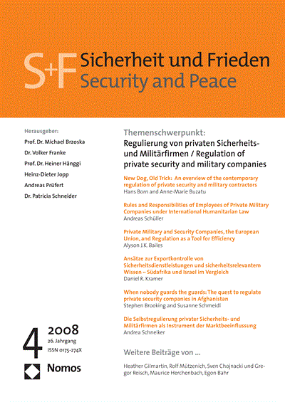 Cover der Ausgabe: S&F Sicherheit und Frieden Jahrgang 26 (2008), Heft 4