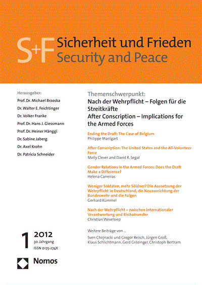 Cover der Ausgabe: S&F Sicherheit und Frieden Jahrgang 30 (2012), Heft 1