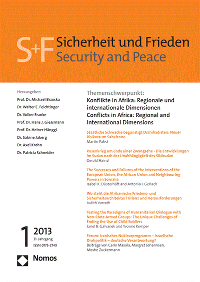 Cover der Ausgabe: S&F Sicherheit und Frieden Jahrgang 31 (2013), Heft 1